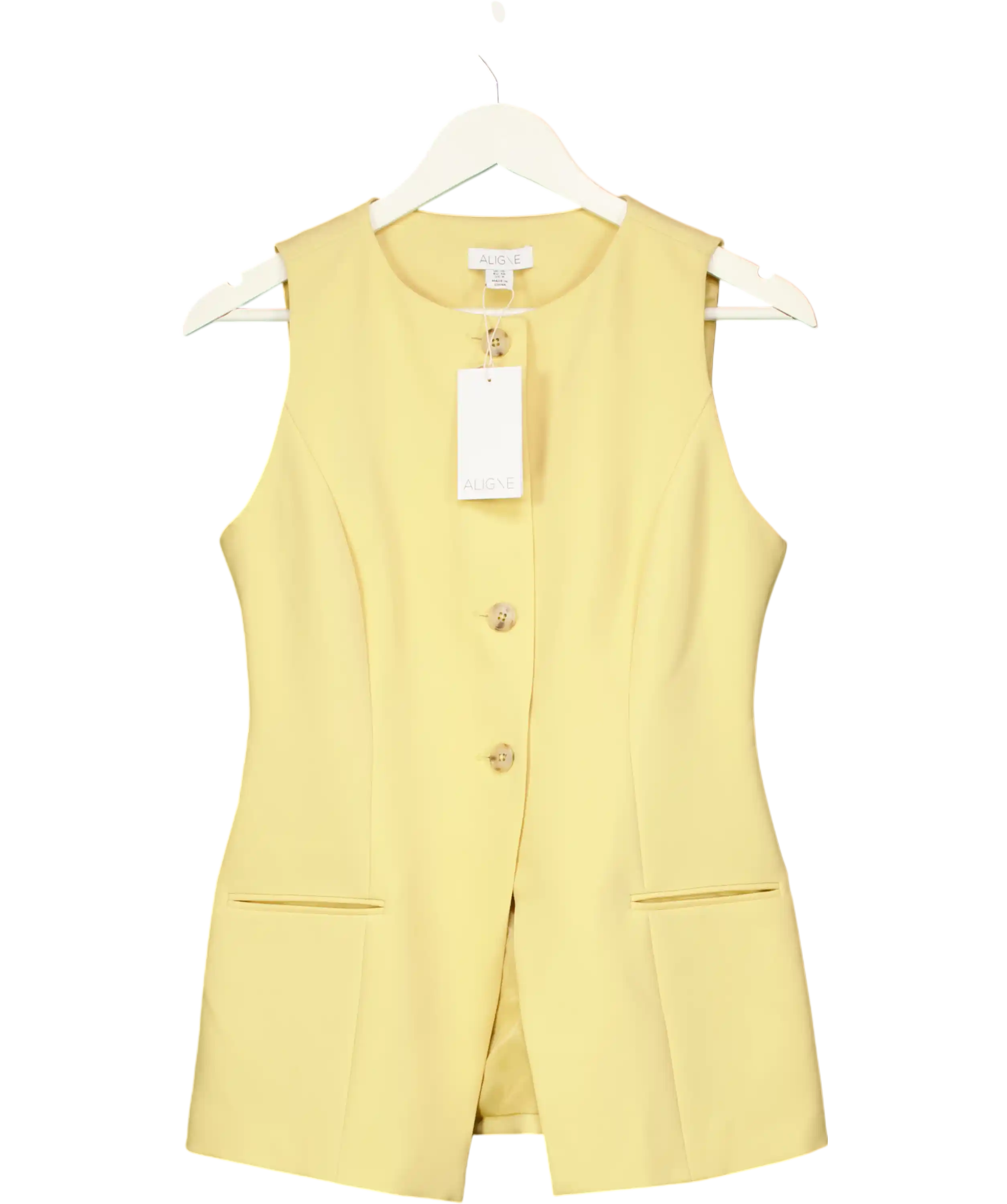Aligne Butter Yellow Leo Buttondown Waistcoat Top UK 10
