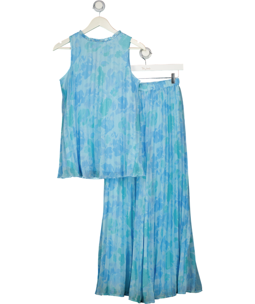 River Island Ltd. Edition Blue Floral Plisse Midi Skirt & Top Set UK 8