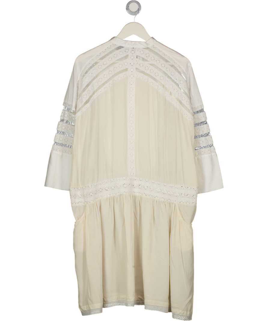 QUEENE AND BELLE Cream Silk And Cotton Lace Inset Dress UK M