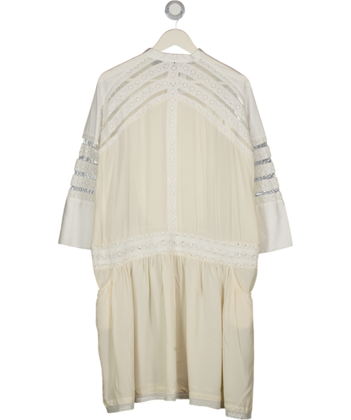 QUEENE AND BELLE Cream Silk And Cotton Lace Inset Dress UK M