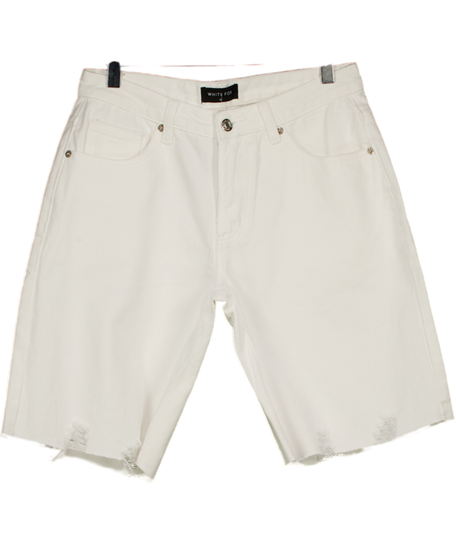 WHITE FOX White Longer Length Denim Shorts UK S