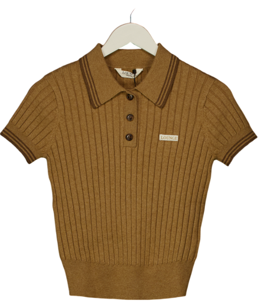 LOUNGE APPAREL Knitted Polo Top - Tan Brown UK S