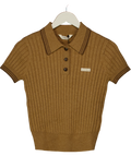 LOUNGE APPAREL Knitted Polo Top - Tan Brown UK S