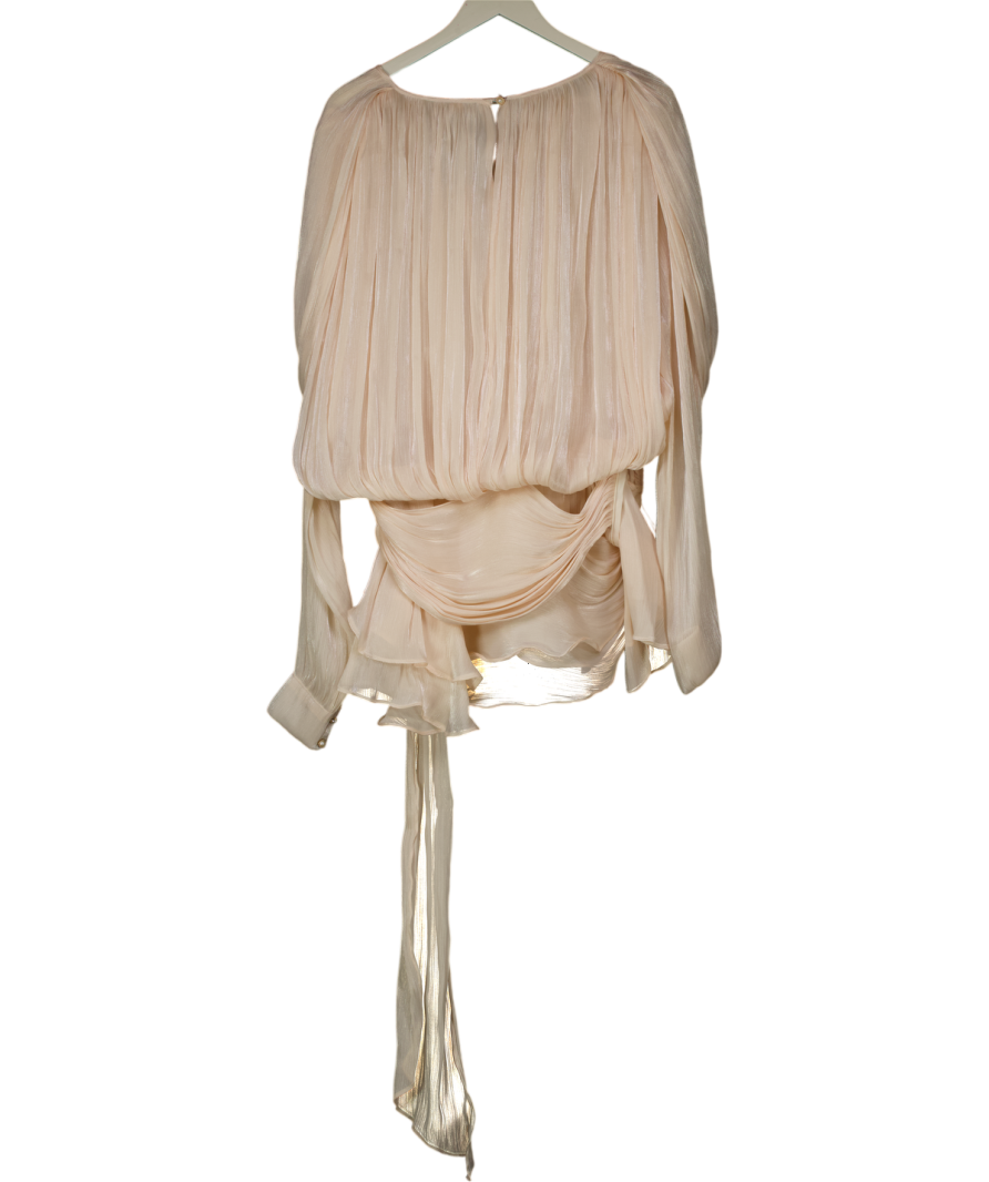 Bella Barnett Cream Dekia Long Sleeve Hollow Out Flounce Mini Dress With Shorts UK M