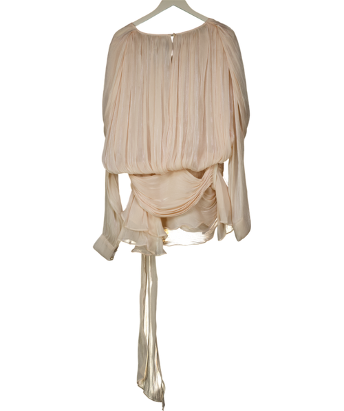 Bella Barnett Cream Dekia Long Sleeve Hollow Out Flounce Mini Dress With Shorts UK M