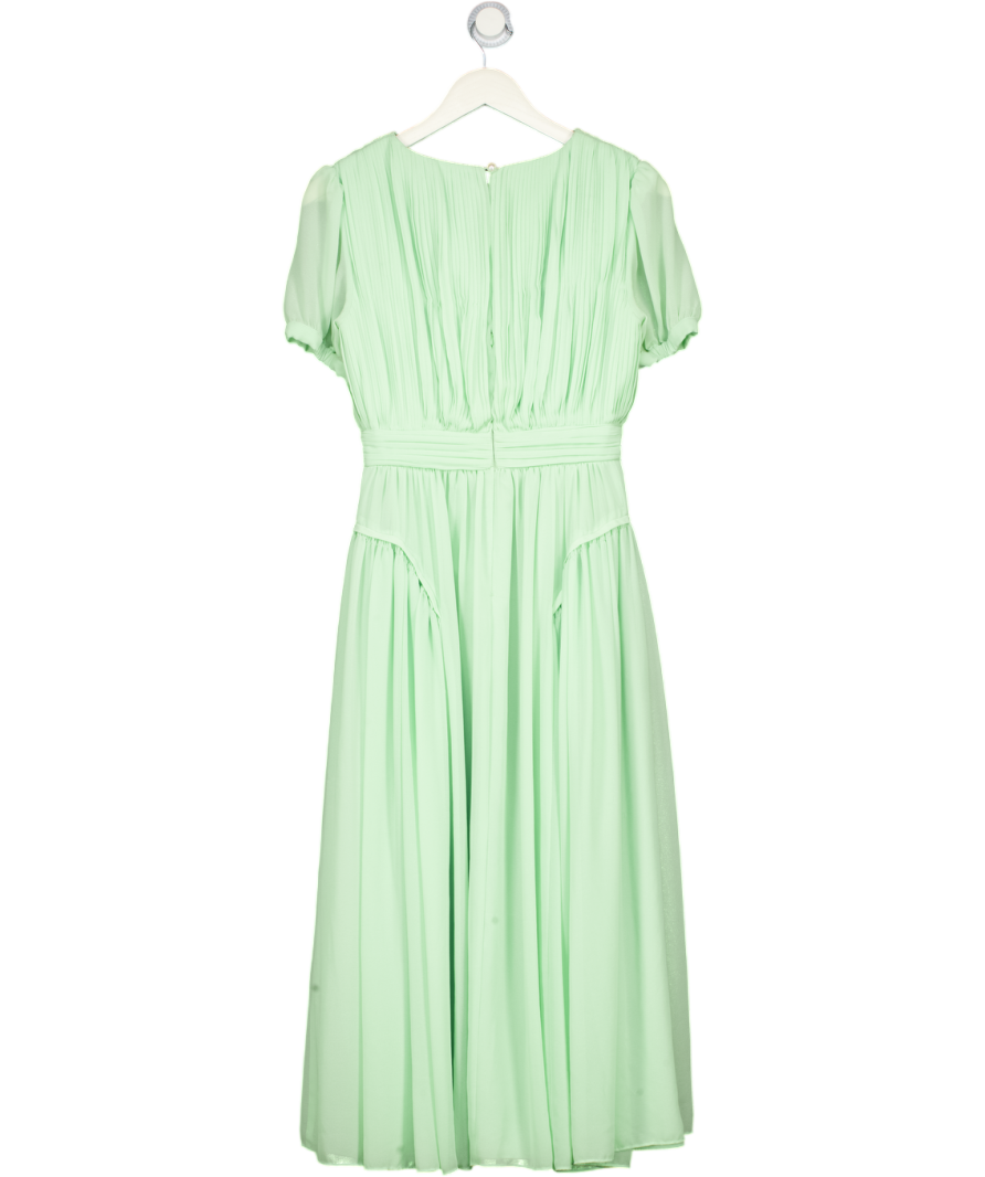 SELF PORTRAIT Green Faux Pearl-embellished Pleated Chiffon Midi Dress UK 8
