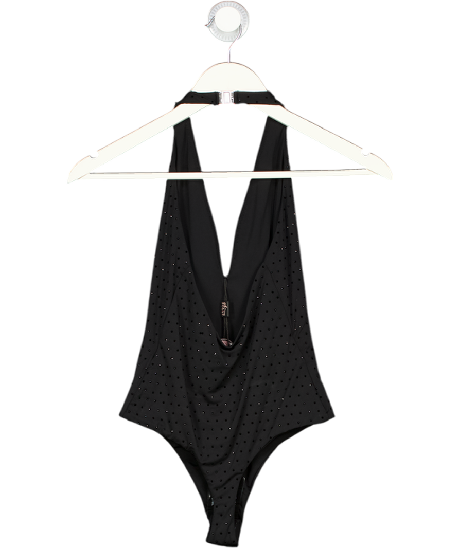 Oh Polly Black Plunge Halterneck Bodysuit UK 8