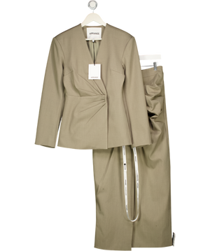 ARRANGE 2-piece Green / Grey Cinched Waist Blazer & Draped Tailored Maxi Skirt Set UK 10