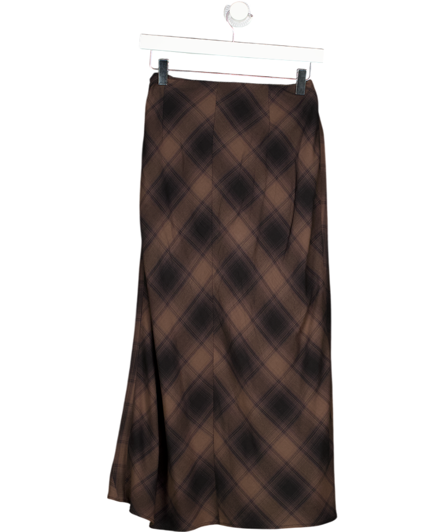 ZARA Brown / Black Check Asymmetric Hem Midi Skirt UK S