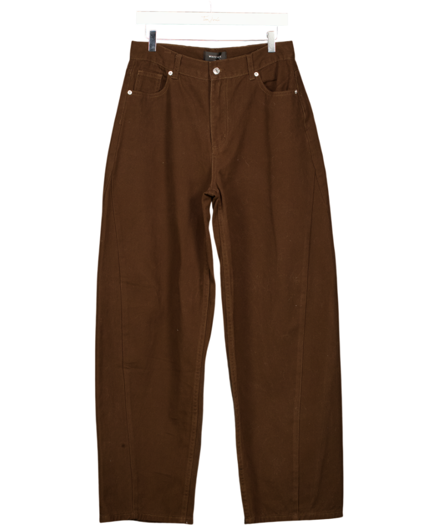 WHITE FOX Kiara Mid Rise Barrel Leg Jeans Chocolate Brown Wash UK M