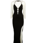 Oh Polly Black Jersey Halterneck Open Back Maxi Dress With Thigh Split UK S