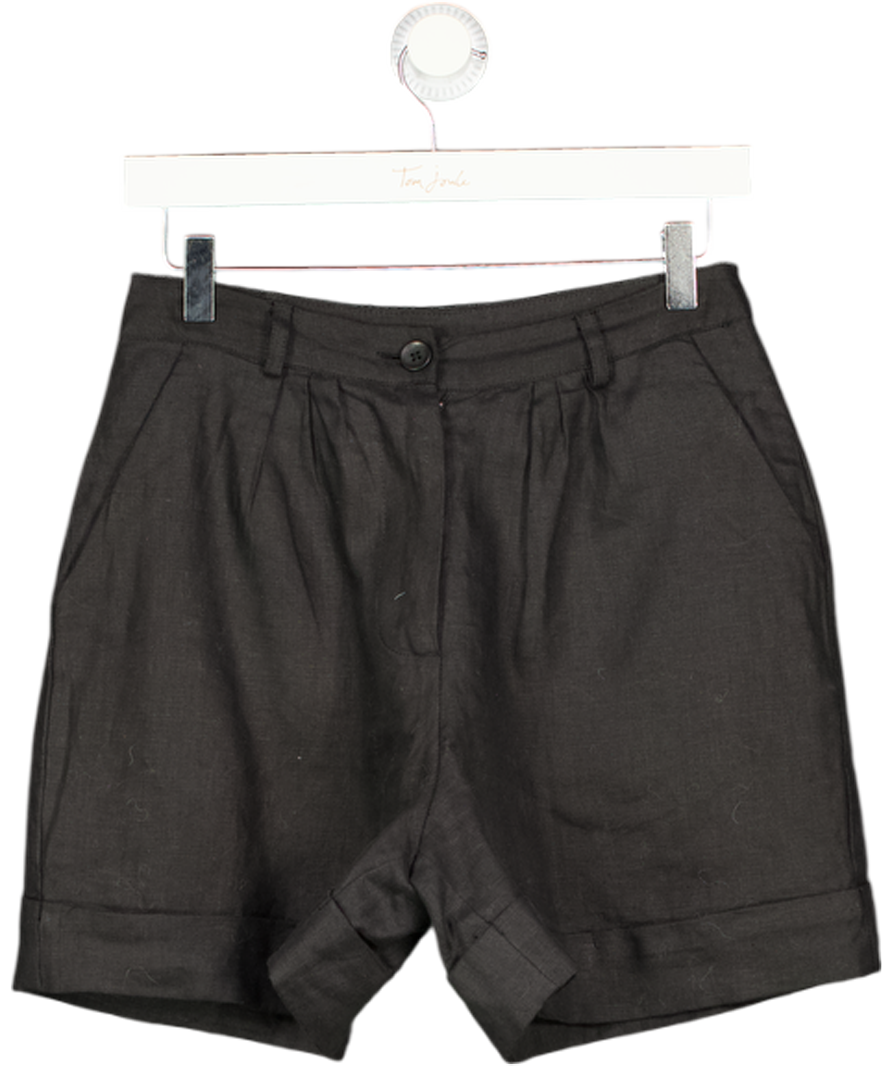 FAITHFULL THE BRAND Black Linen Pleated Tailored Short UK 6