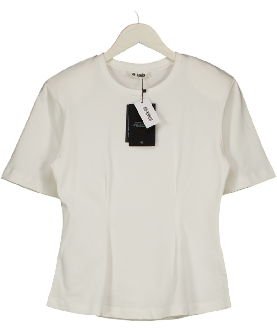 4th & Reckless Cream Cinched Waist Structured T-shirt UK XS