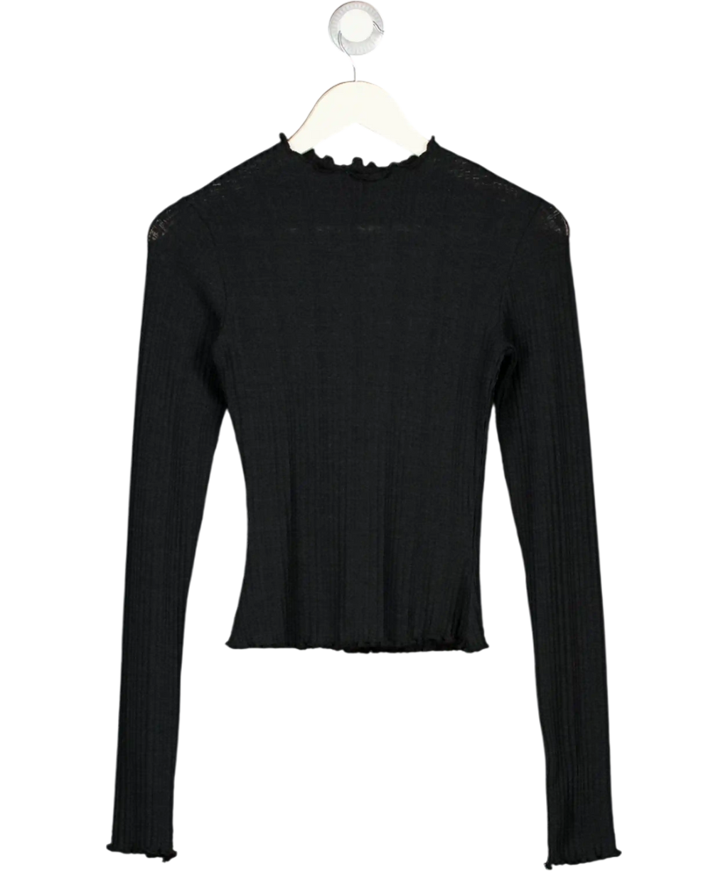 RUMORED Black Ribbed Lettuce Edge Long Sleeve Top UK M