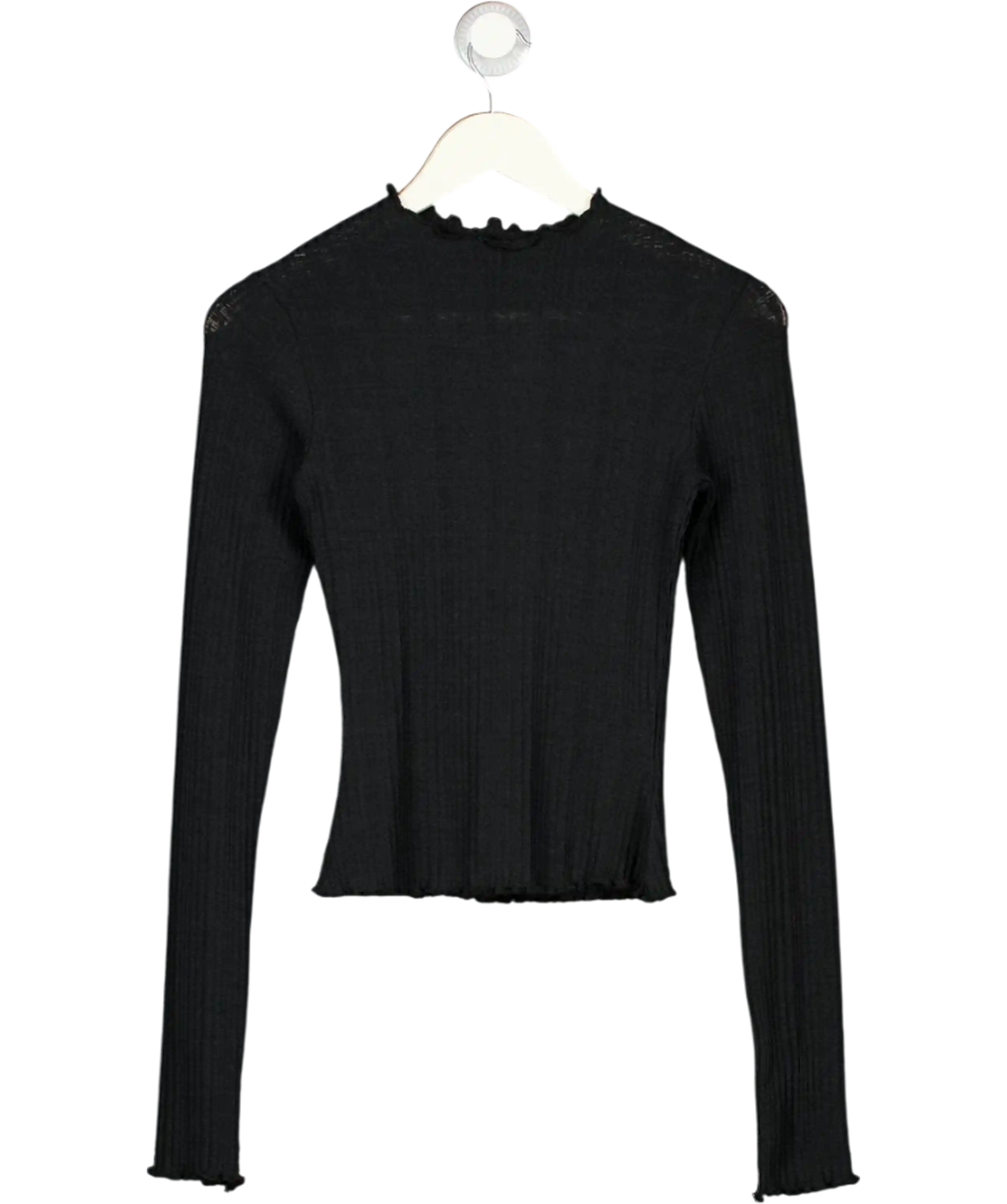 RUMORED Black Ribbed Lettuce Edge Long Sleeve Top UK M