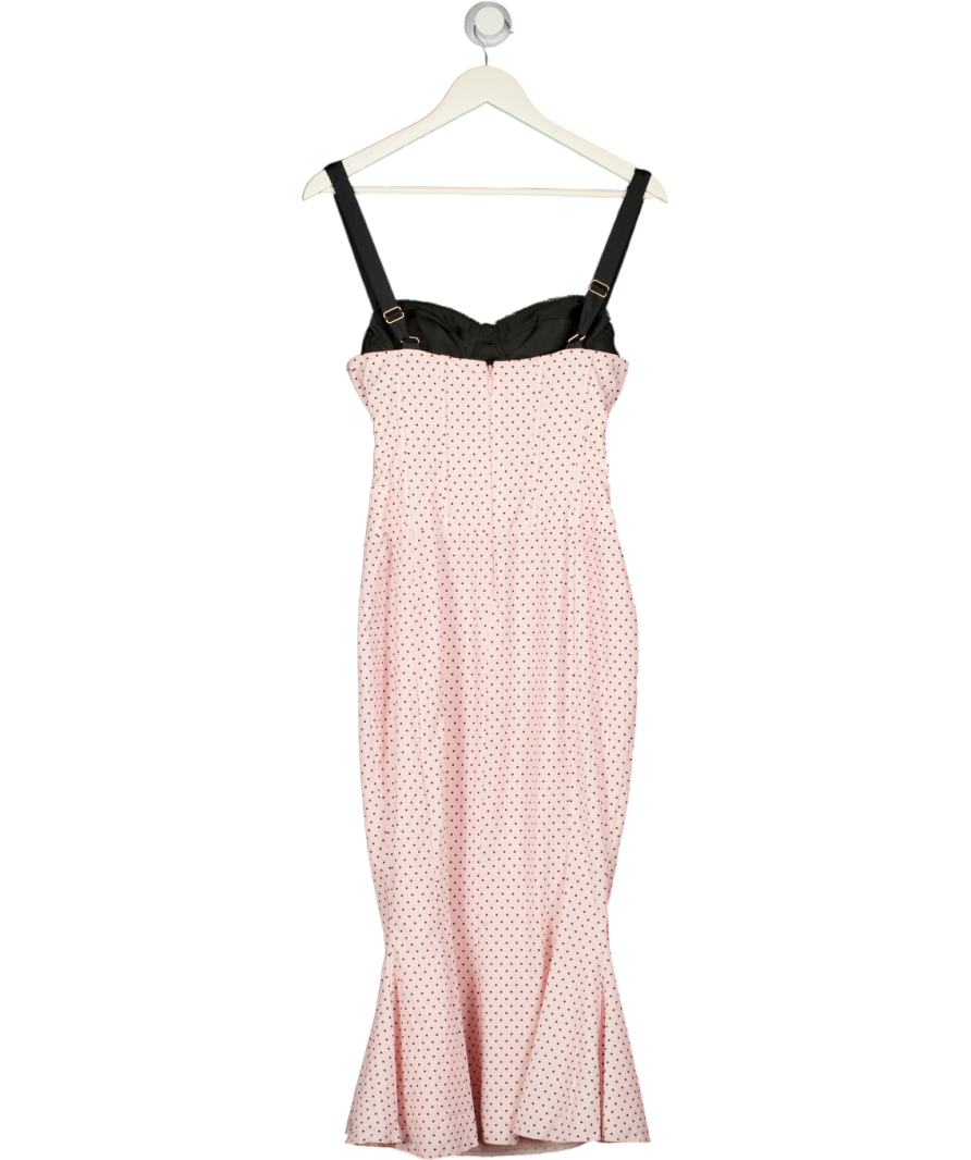 OH POLLY Valentina Layered Bra-detail Fishtail Midaxi Dress In Pink Polka Dot UK 8