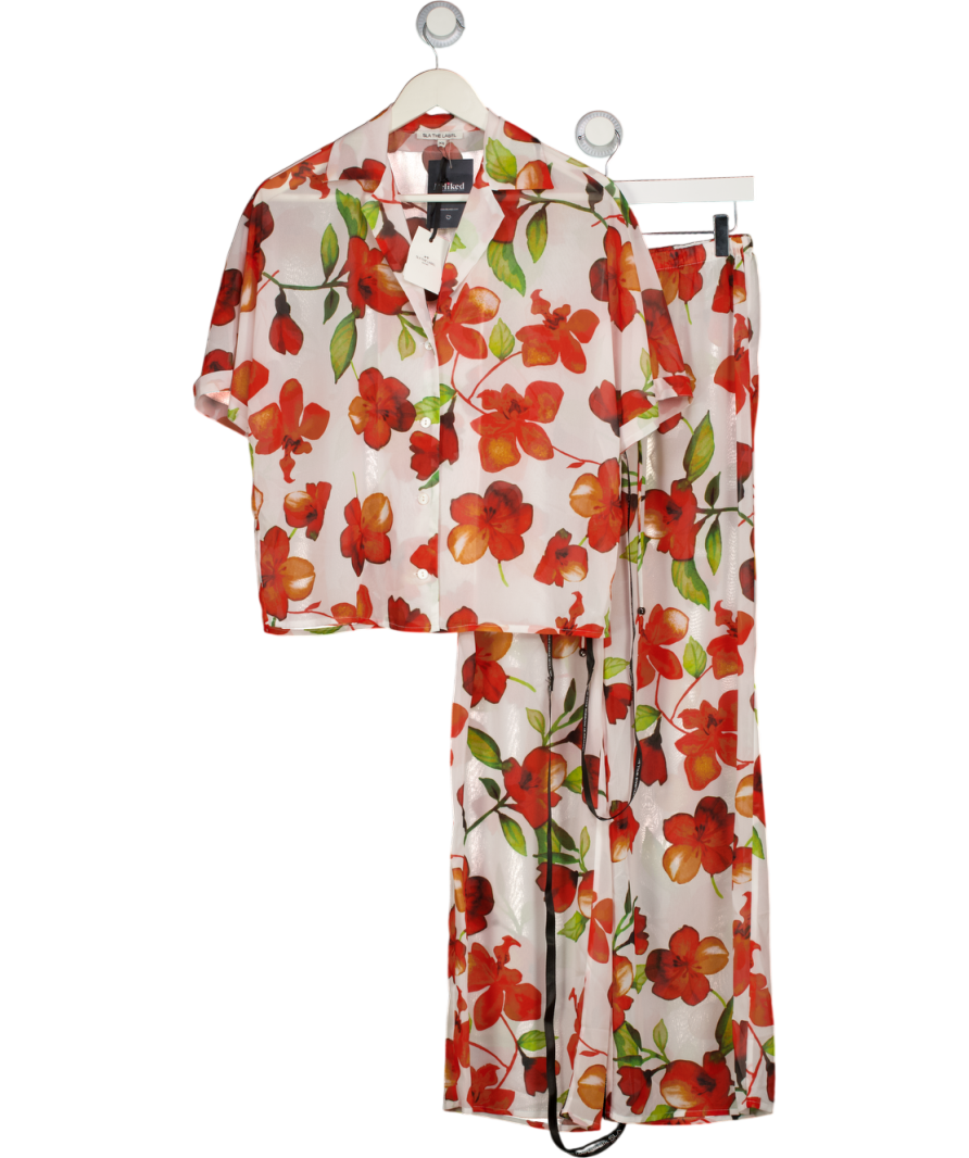 SLA THE LABEL Multicoloured 2-piece Floral Capri Sheer Beach Shirt (UK S) And Trouser (UK XS) Set UK XS/S