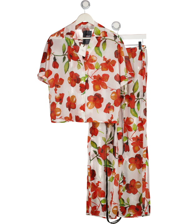 SLA THE LABEL Multicoloured 2-piece Floral Capri Sheer Beach Shirt (UK S) And Trouser (UK XS) Set UK XS/S