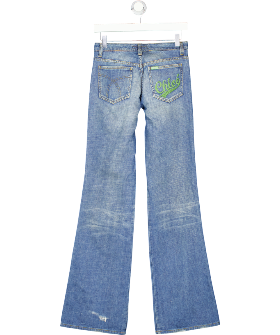 See by Chloé Blue Slim Flare Leg Leans With Logo Embroidered Pocket W27