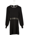 THE KOOPLES Black Knit Long Sleeve Dress With Leather Trims Sz1 UK 8