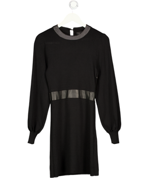 THE KOOPLES Black Knit Long Sleeve Dress With Leather Trims Sz1 UK 8