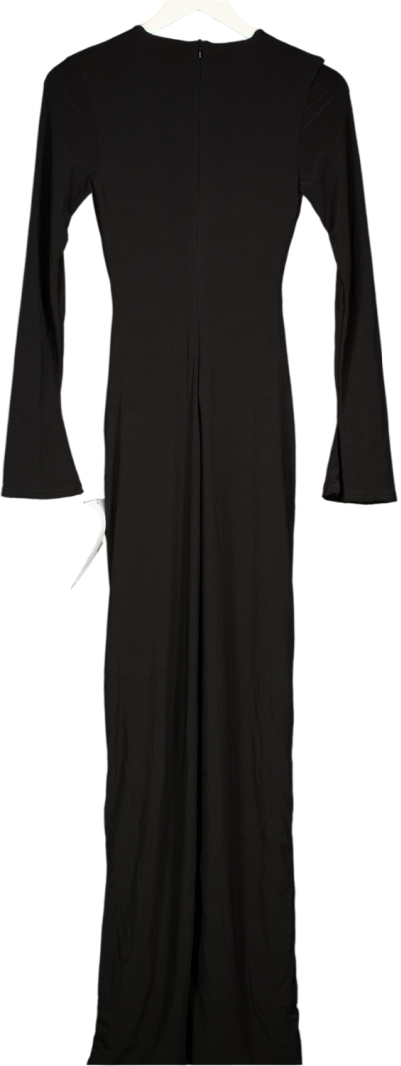 Club L Black Plunge Maxi Dress With Gold Belted Detail UK 8