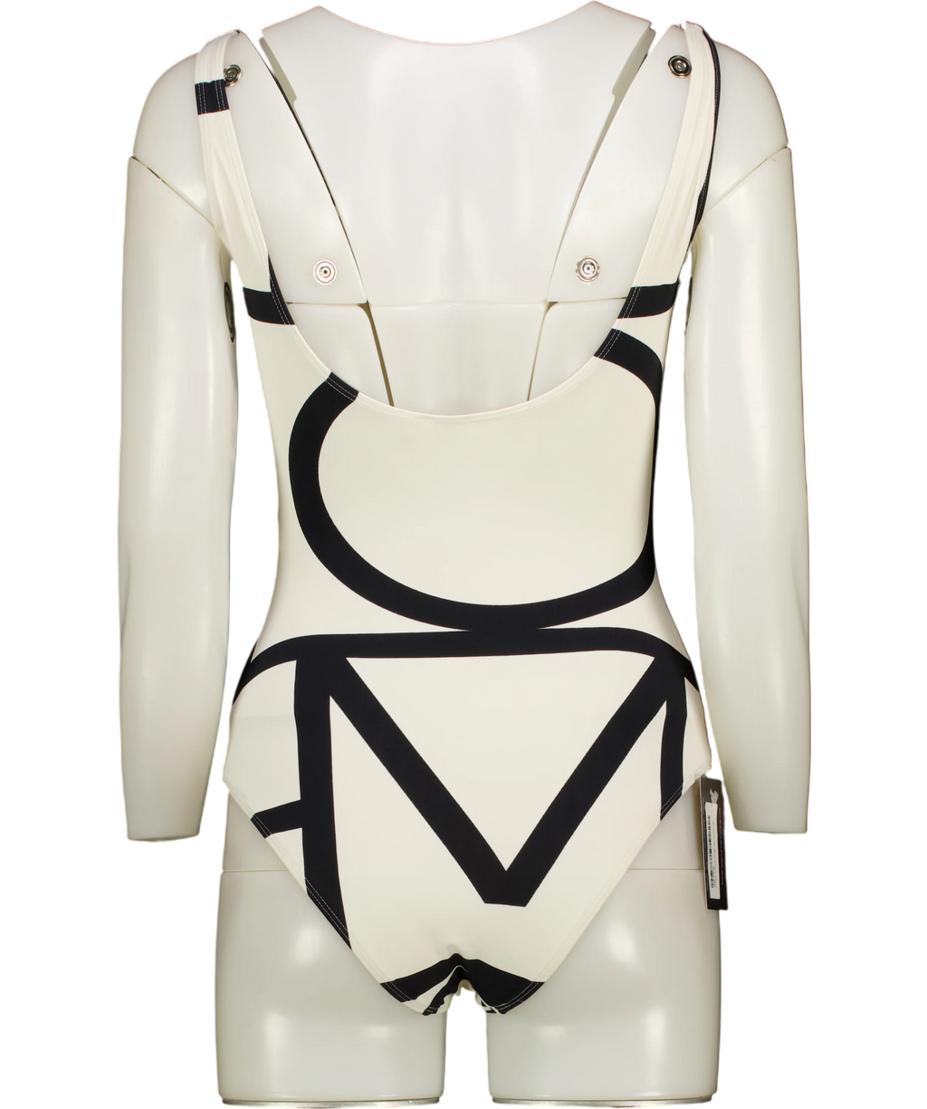 TOTEME White / Black Monogram Swimsuit UK XS