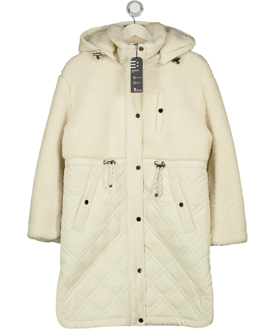 F&F Quilted Borg Panel Longline Coat In Cream UK S