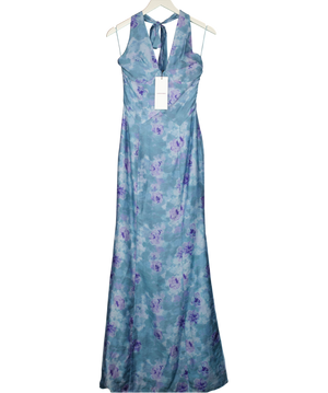 ADOORE Dusty Blue Printed Halterneck Dress UK 6