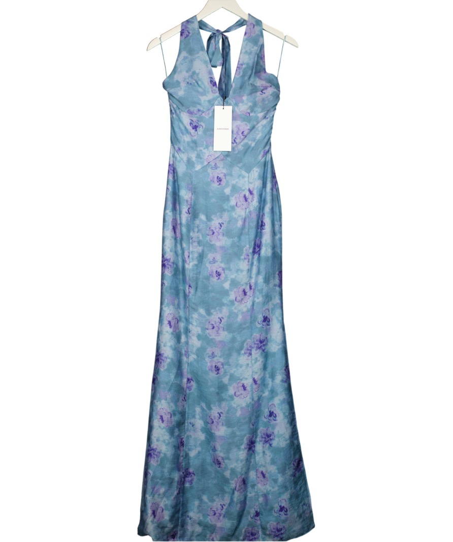 ADOORE Dusty Blue Printed Halterneck Dress UK 6