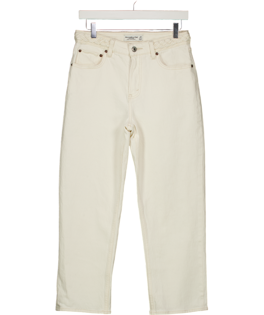 Abercrombie & Fitch Cream High Rise 90s Cropped Braided Waistband Straight Jean W27