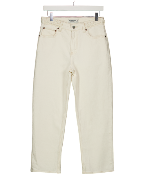 Abercrombie & Fitch Cream High Rise 90s Cropped Braided Waistband Straight Jean W27