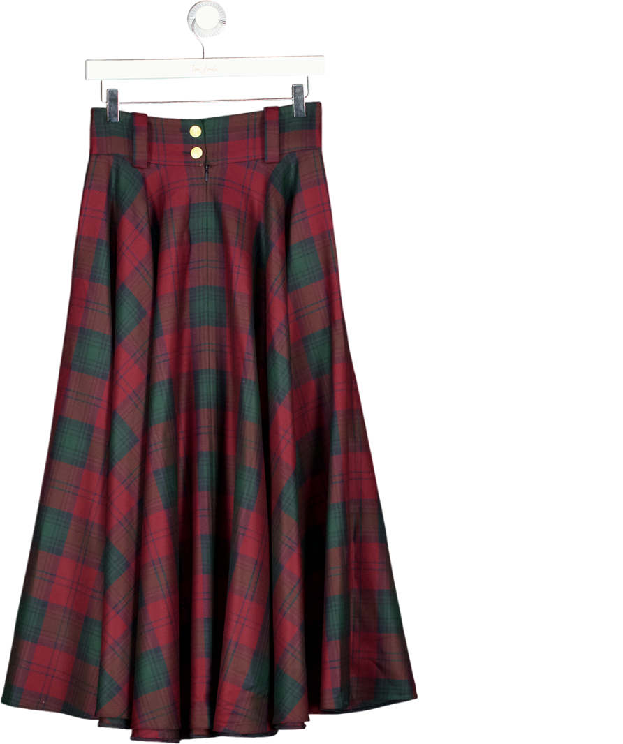 HOLLAND COOPER 100% Wool 360 Maxi Tweed Circle Skirt - Green / Burgundy Mulberry Tartan UK 10