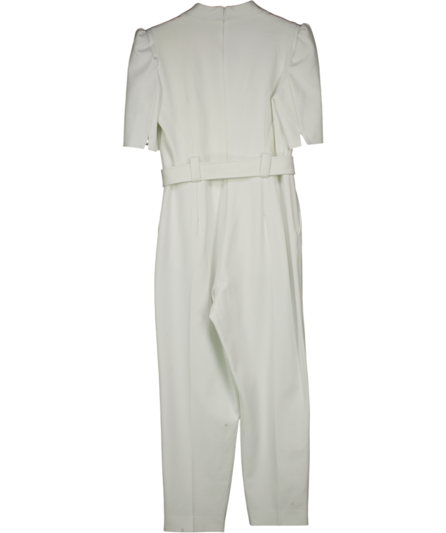 Karen Millen White Structured Crepe Forever Belted Jumpsuit UK 10