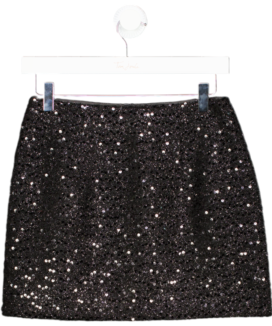 COMMENSE Black Sequin Tweed Mini Skirt UK XS