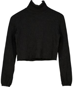 REFORMATION Black Cashmere Cropped Turtleneck Jumper UK S