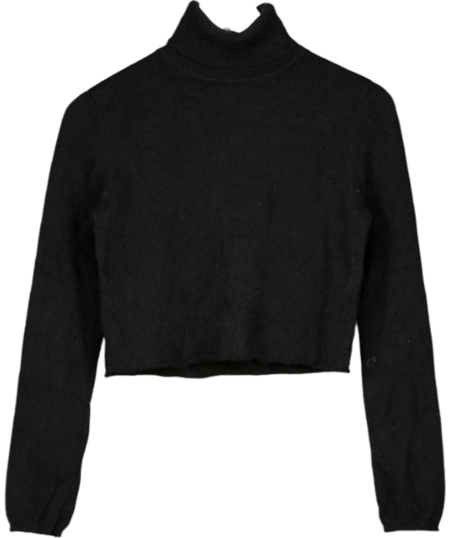 REFORMATION Black Cashmere Cropped Turtleneck Jumper UK S