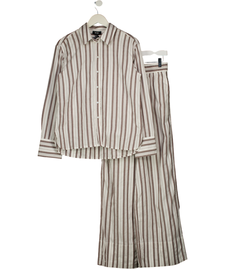 ME + EM 2-piece White / Brown Cotton Striped Cotton Set UK 8