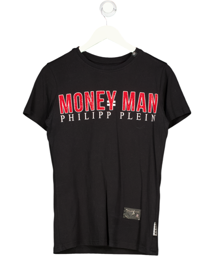 PHILLIP PLEIN Black  / Red Crystal Embellished "moneyman" T-shirt UK S