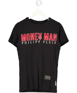 PHILLIP PLEIN Black  / Red Crystal Embellished "moneyman" T-shirt UK S