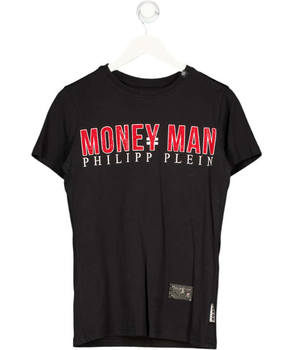 PHILLIP PLEIN Black  / Red Crystal Embellished "moneyman" T-shirt UK S