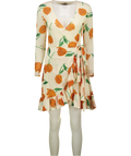 Ganni Orange & Off - White Floral Tulip Wrap Mini Mesh Dress UK S