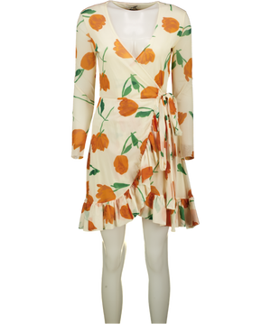 GANNI Orange & Off - White Tilden Mesh Wrap Dress UK S
