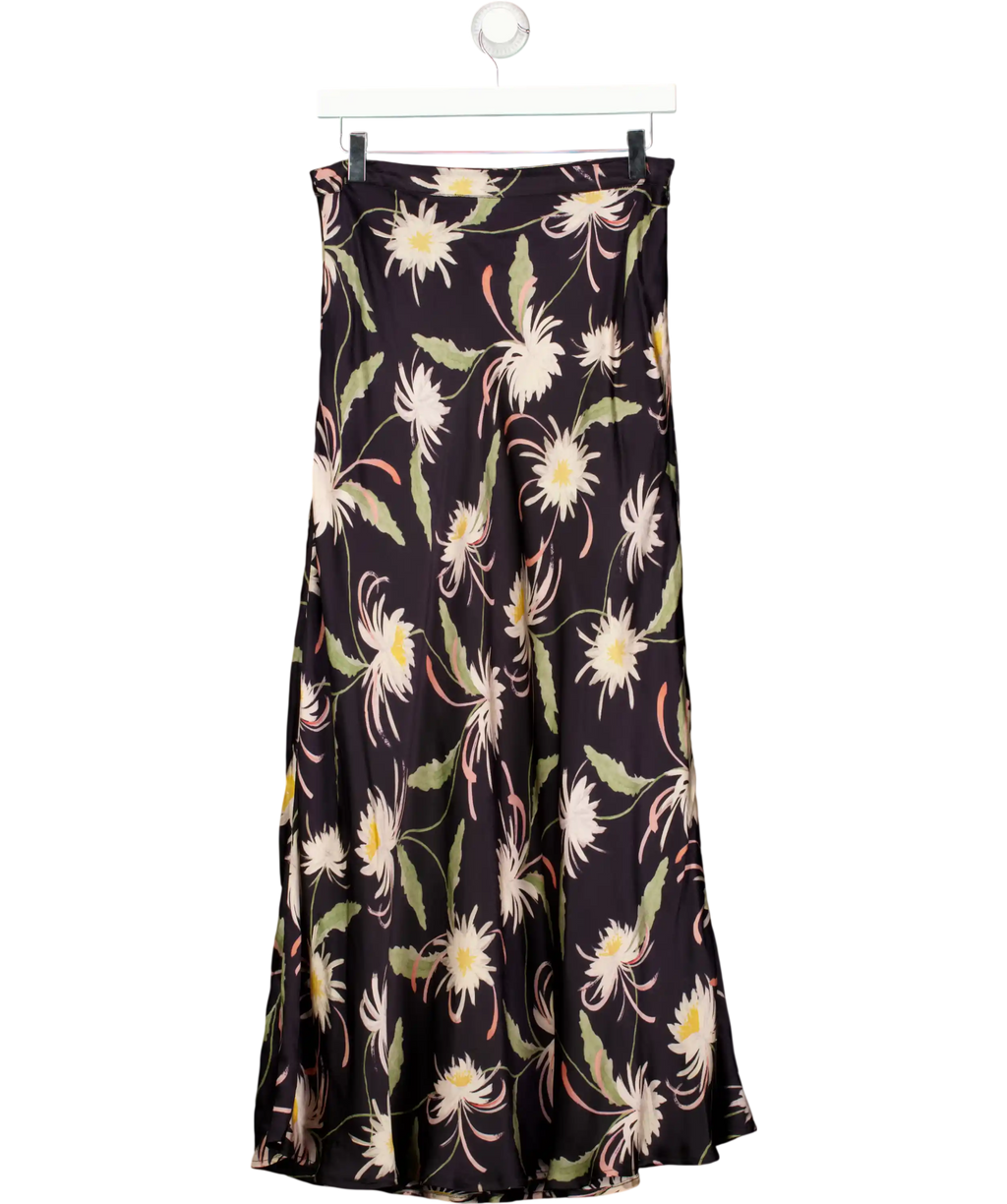 Lily & Lionel Black Bias Cut Moonflower Print Midi Skirt UK 10