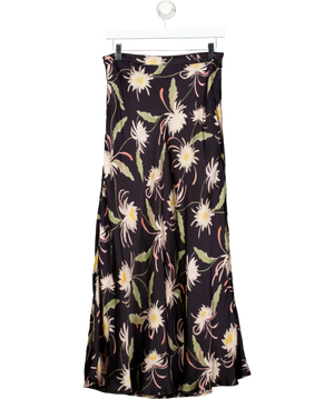 Lily & Lionel Black Bias Cut Moonflower Print Midi Skirt UK 10