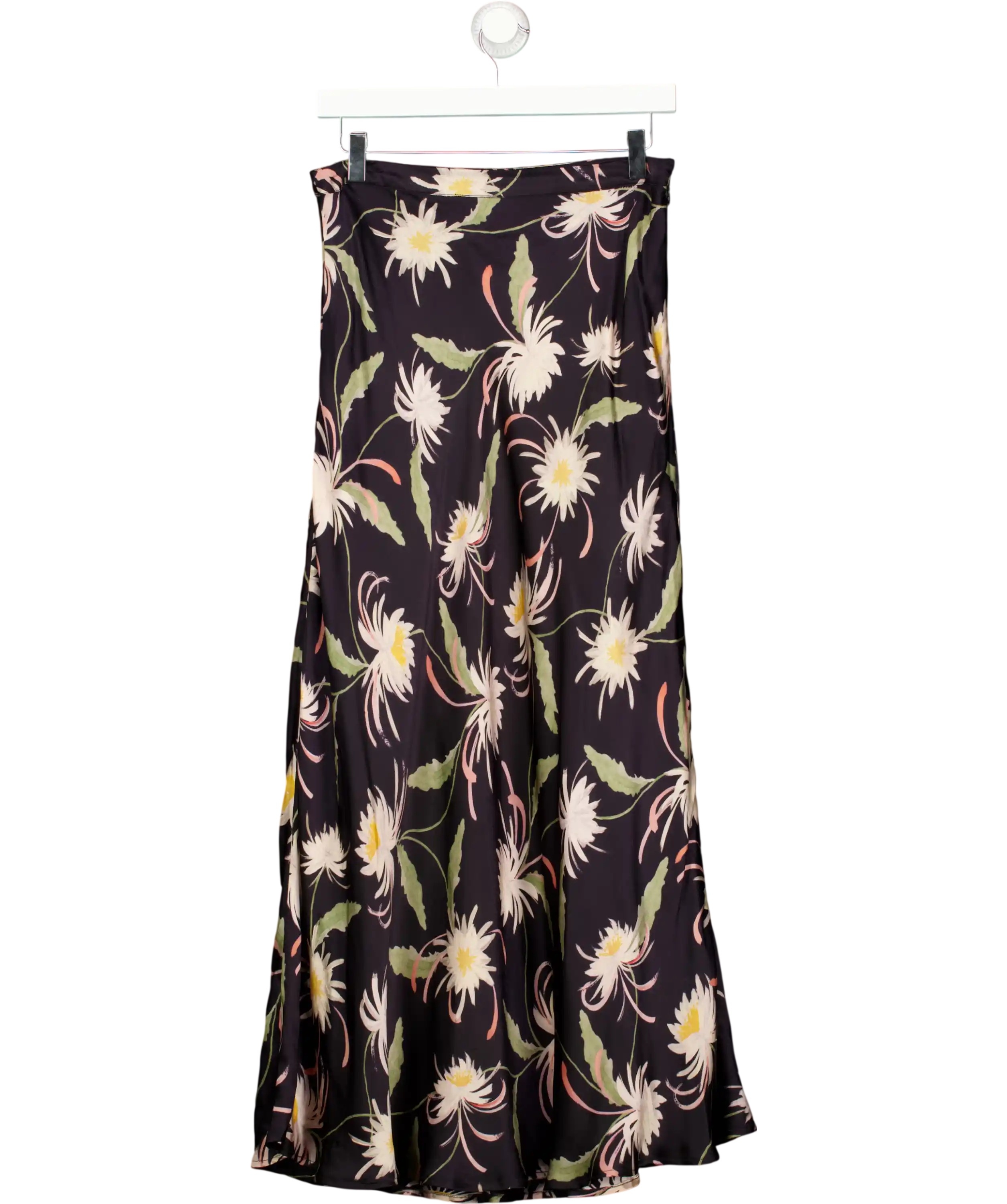 Lily & Lionel Black Bias Cut Moonflower Print Midi Skirt UK 10