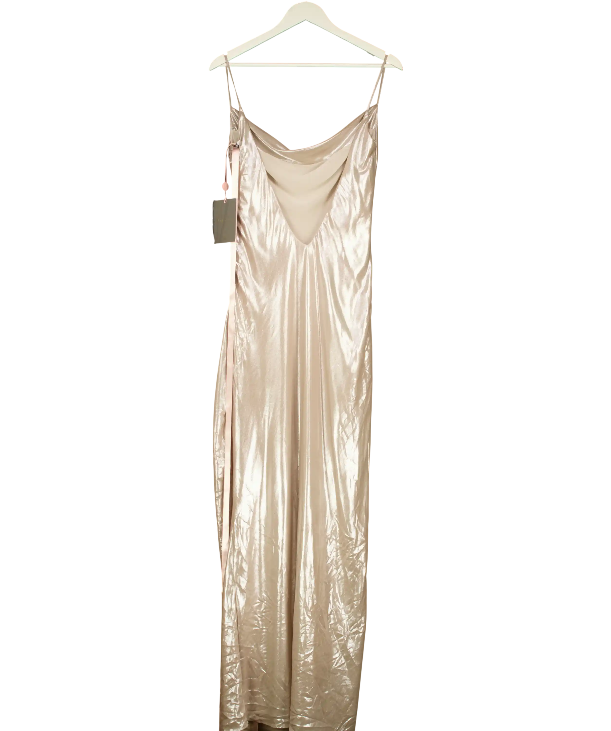 House of CB Champagne Beige Shimmer Low Back Maxi Dress UK S