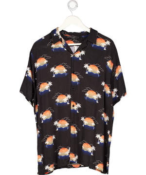 NO BOUNDARIES Black Vontage Palm Print Short Sleeve Shirt UK L