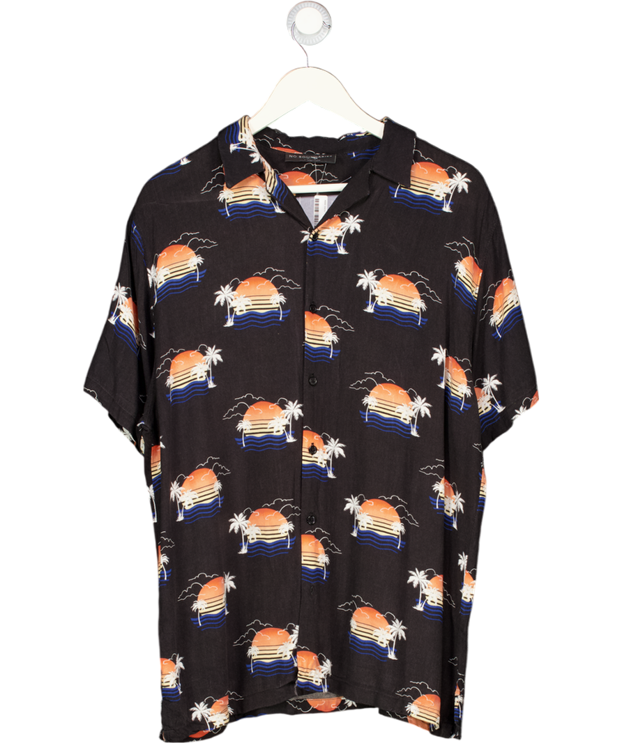 NO BOUNDARIES Black Vontage Palm Print Short Sleeve Shirt UK L