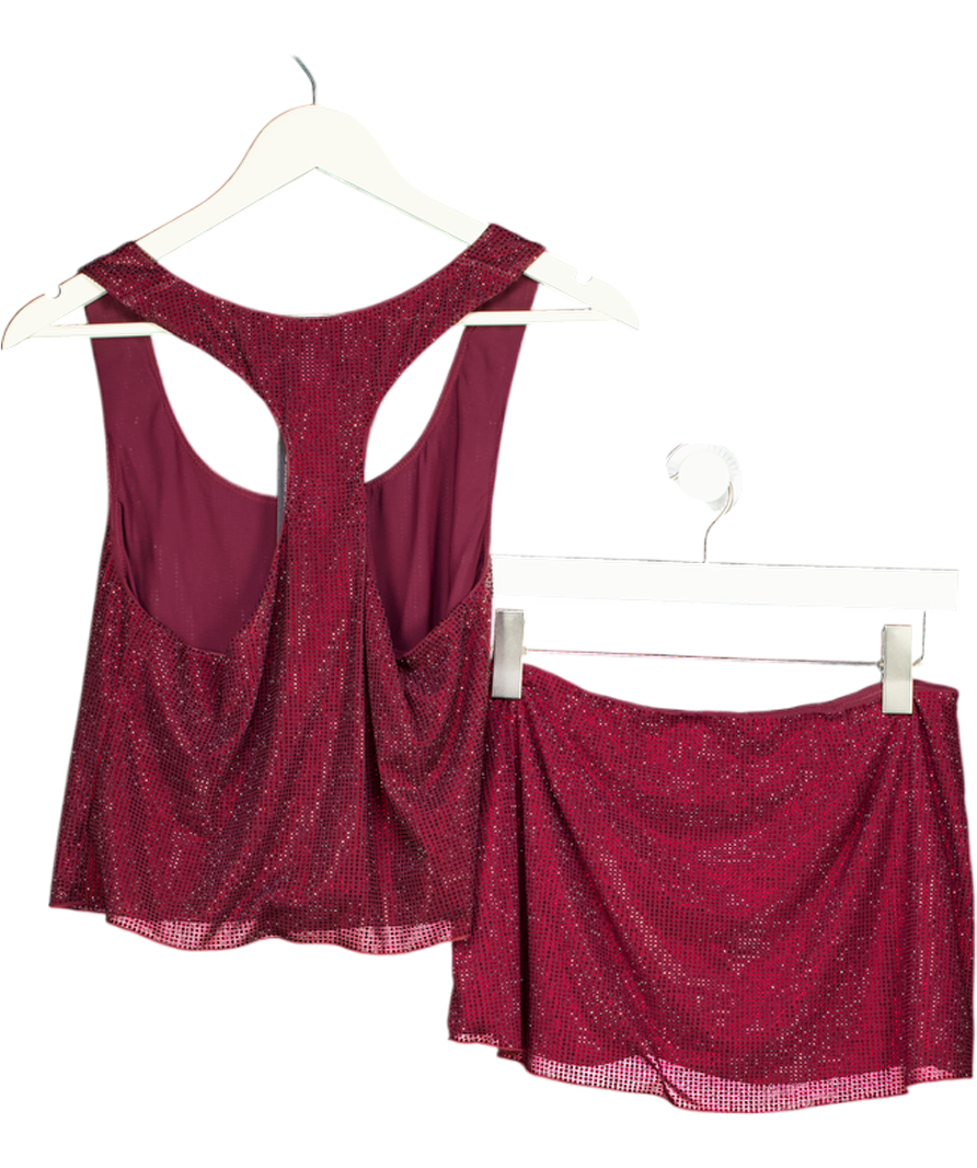 Oh Polly Red Aine Embellished Jersey Scoop-neck Racerback Top And Mini Skirt Set UK 8